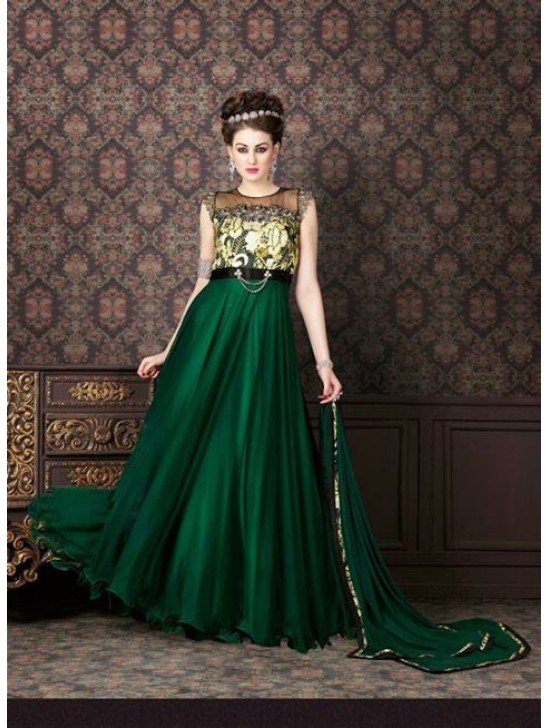 Green Gold Designer Dress Indian Gown