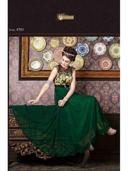 Green Gold Designer Dress Indian Gown