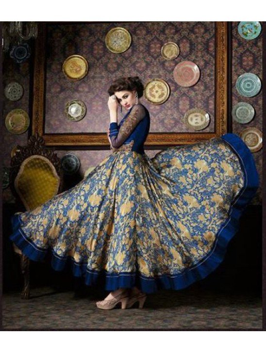 4710 BLUE CHENAB DESIGNER EMBROIDRED FLORAL ANARKALI SUIT