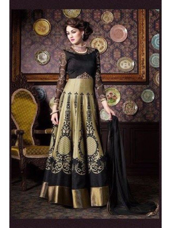 4702 BLACK AND OLIVE CHENAB DESIGNER ANARKALI SUIT