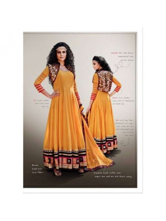 Buttercup Yellow Anarkali Gown By Indian Fashion Designer Archana Kochhar.