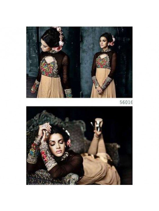 Brown and Beige Stunning Hariette Semi Stitched Anarkali Suit 56016