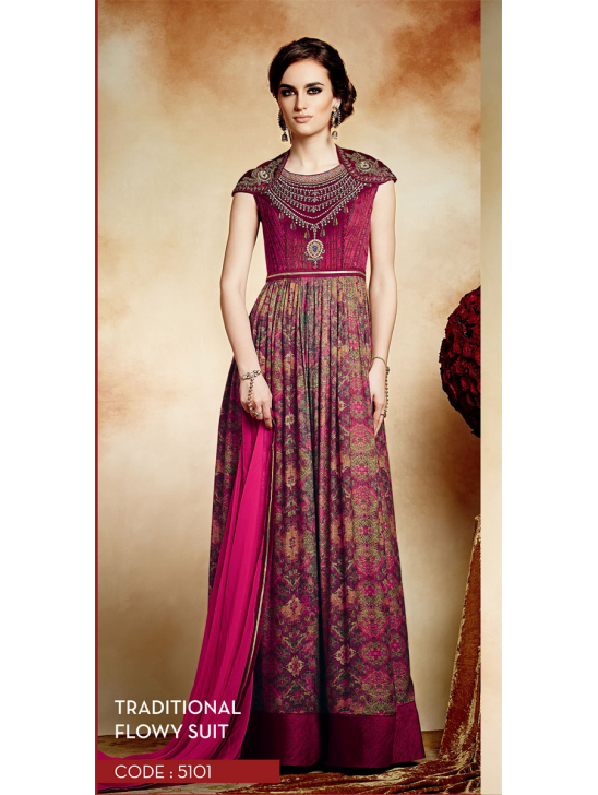 5101 Maroon Heer Crape Dress Suit