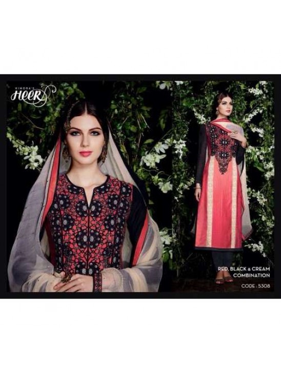 5308 Red, Black And Cream Combination Heer Designer Suit