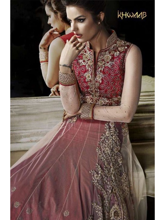 Red & Beige Indian Party Wedding Dress