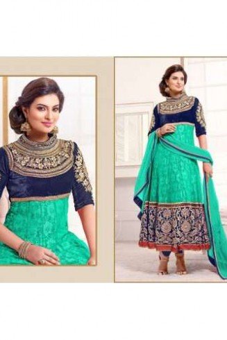 Blue and Ferozi WEDDING WEAR HEAVY EMBROIDERED ANARKALI