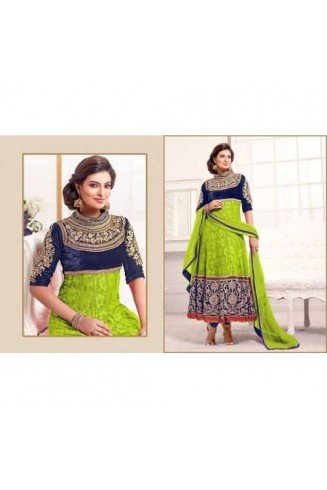 Blue and Green WEDDING WEAR HEAVY EMBROIDERED ANARKALI