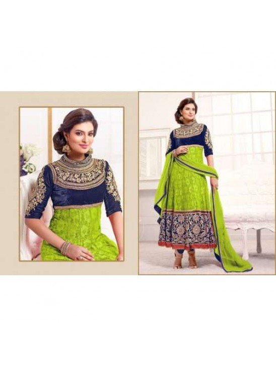 Blue and Green WEDDING WEAR HEAVY EMBROIDERED ANARKALI