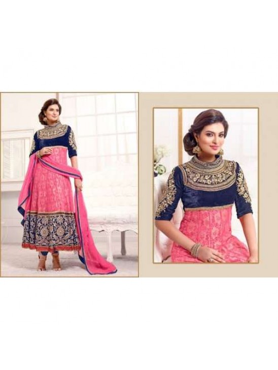 Blue and Pink WEDDING WEAR HEAVY EMBROIDERED ANARKALI