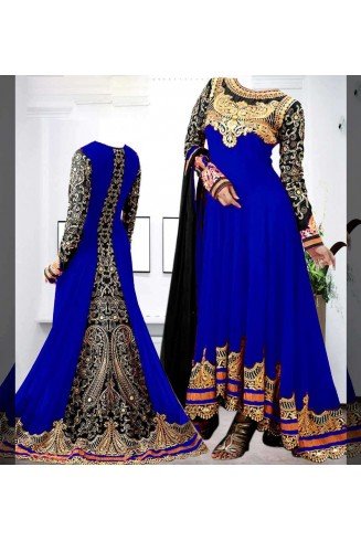 Blue and Black Georgette Floor Length Anarkali Dress
