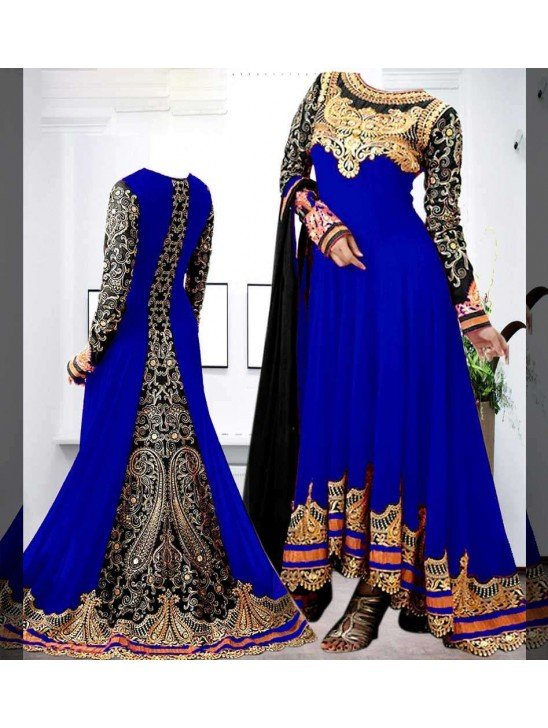 Blue and Black Georgette Floor Length Anarkali Dress