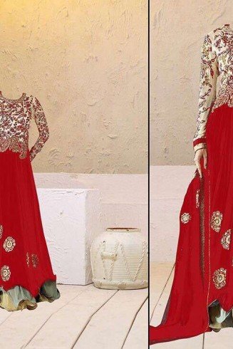 Fiesta Red Georgette Floor Length Anarkali Dress