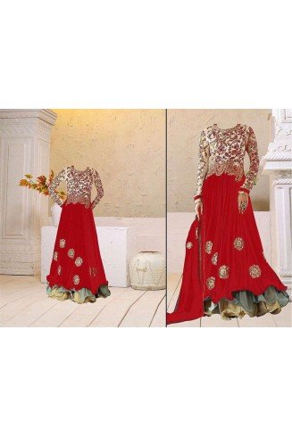 Fiesta Red Georgette Floor Length Anarkali Dress