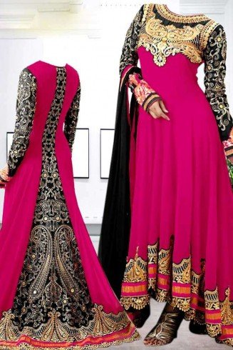 Pink and Black Georgette Floor Length Anarkali Dress
