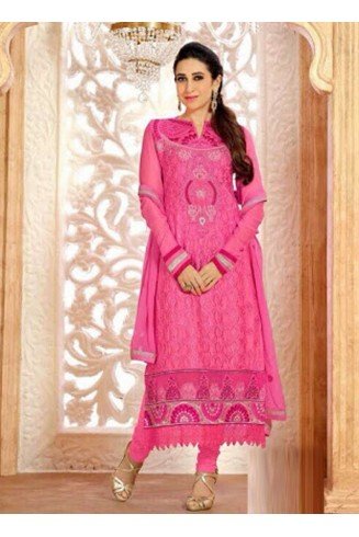 Pink KARISHMA GEORGETTE LONG LENGTH STRAIGHT SUITS