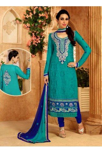 Sea Green KARISHMA GEORGETTE LONG LENGTH STRAIGHT SUITS