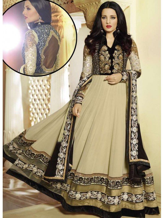 Gold and Black AAFREEN PARTY WEAR GEORGETTE ANARKALI LONG DRESS