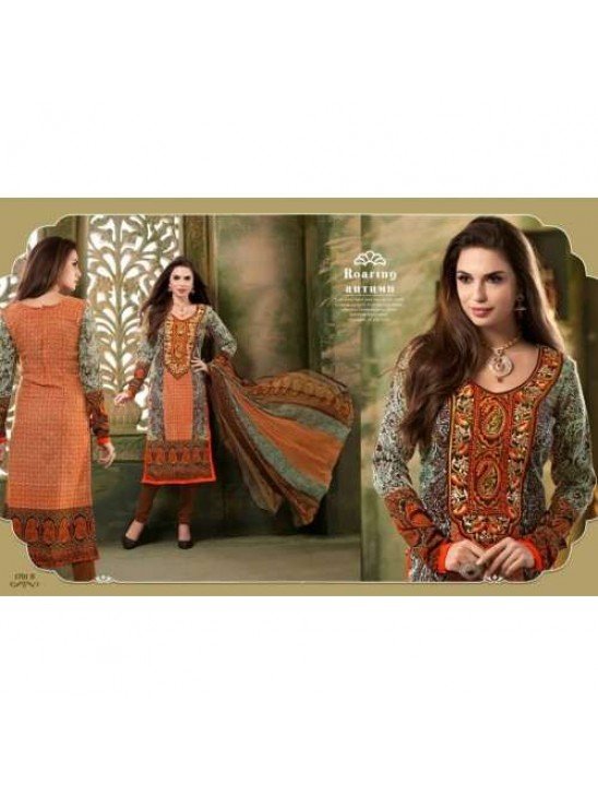 Orange and Black AARZOO PARTY WEAR PASHMINA LONG SHALWAR SUIT