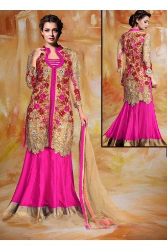  Hot Pink with Gold Dia Mirza Wedding Wear Anarkali  