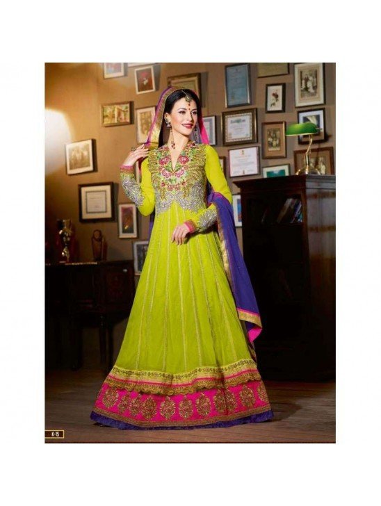 Lime Green Jacqueline Fernandez KICK Anarakali Dress