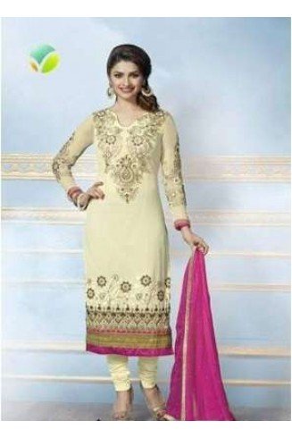 Cream Embroidered Salwar Suit Desi Indian Wedding Dress