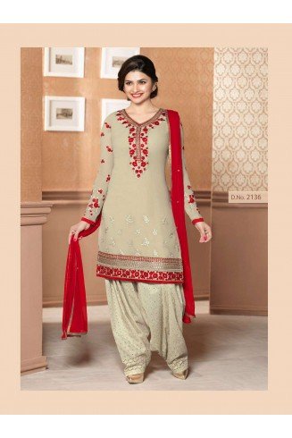 Beige Patiala Punjabi Suit Indian Pakistani Ladies Wear