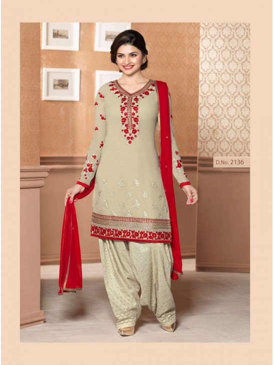 Beige Patiala Punjabi Suit Indian Pakistani Ladies Wear