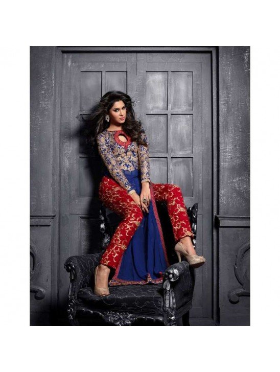 ZMS12010 Blue and Red MAISHA MASKEEN ADDICTION Designer Shalwar Suit