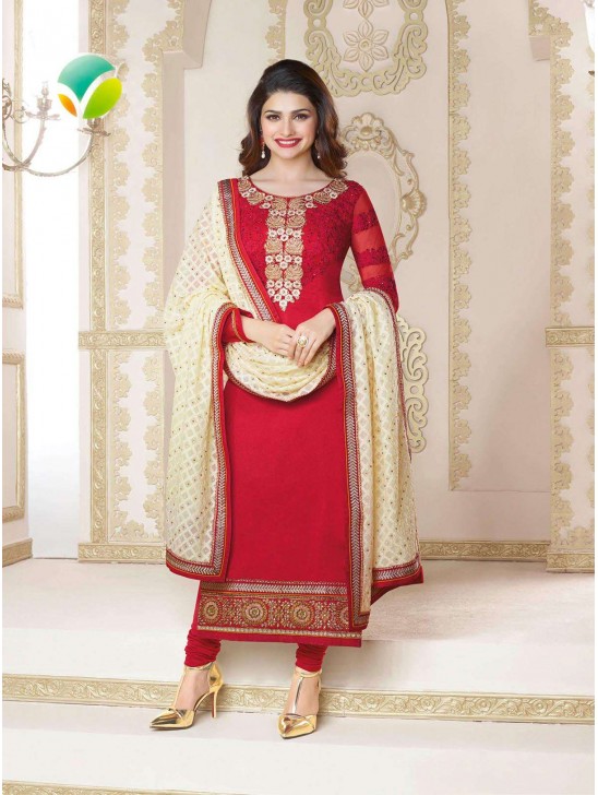 Red Prachi Desai Kaseesh 7 Party Wear Salwar Kameez KA2587