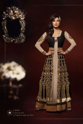 Black with Gold Priyanka Chopra HEROINE Lime Light Designer Dress