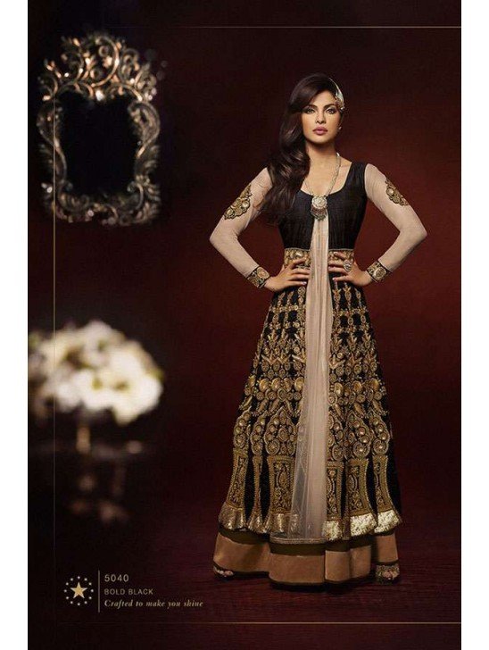 Black with Gold Priyanka Chopra HEROINE Lime Light Designer Dress