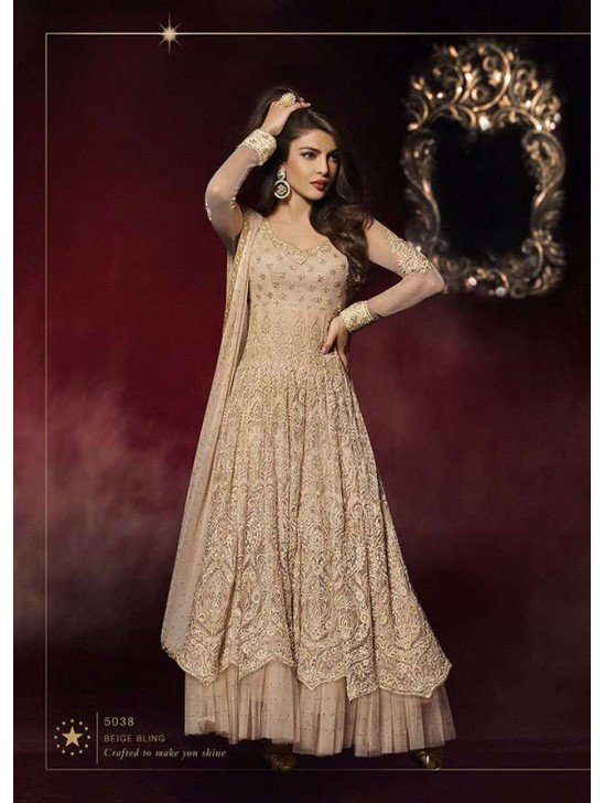 Gold CREAM Priyanka Chopra HEROINE Lime Light Designer Dress