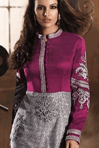 Purple and silver HEROINE Straight Cut Designer Dress 