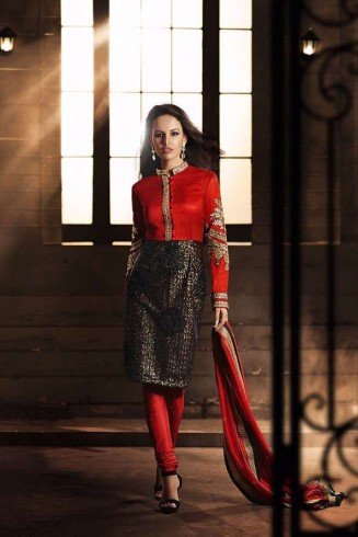 Red and Black HEROINE Straight Cut Designer Dress