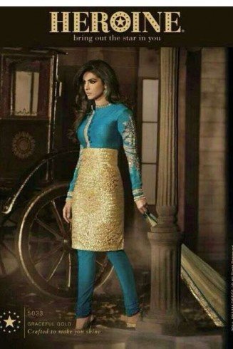 Sea Blue with Gold priyanka chopra HEROINE Straight Cut Designer Dress 