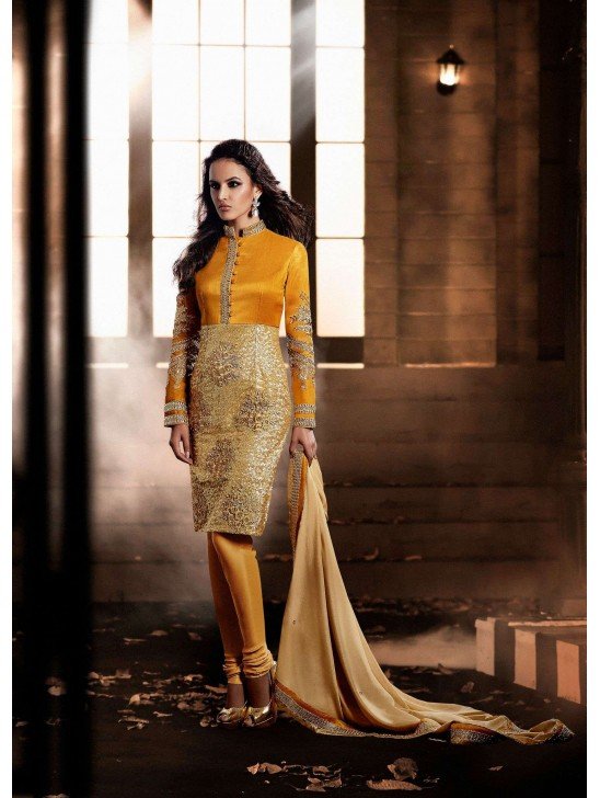 Yellow and Gold HEROINE Straight Cut Designer Dress (Ready Mae)