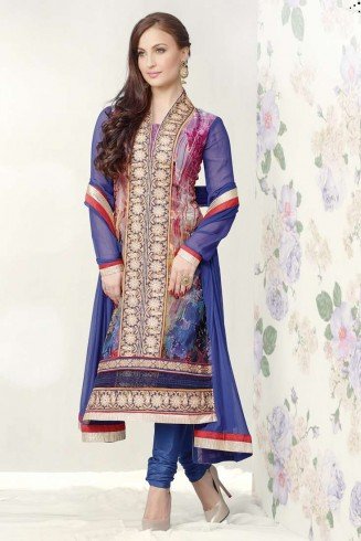 Blue Party Wear Brasso Churidar Shalwar Suit