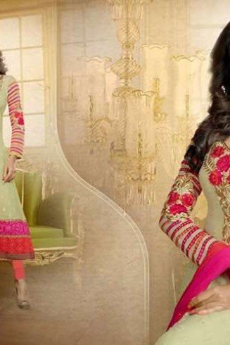 Cream & Pink Indian Designer Salwar Suit