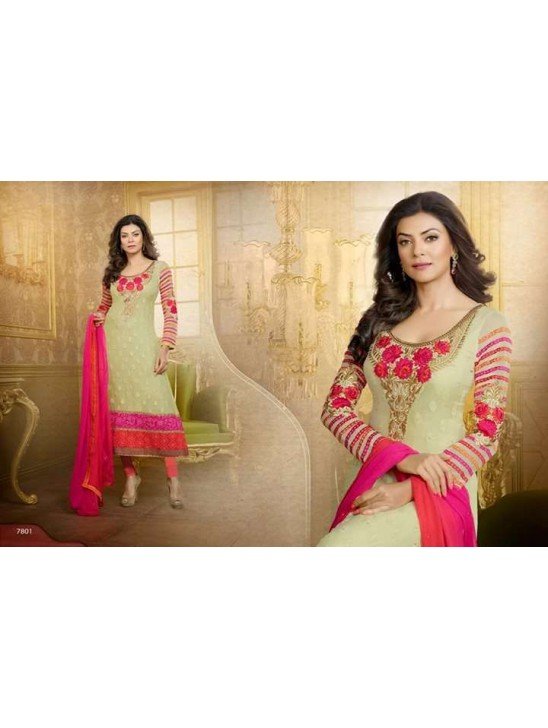 Cream & Pink Indian Designer Salwar Suit
