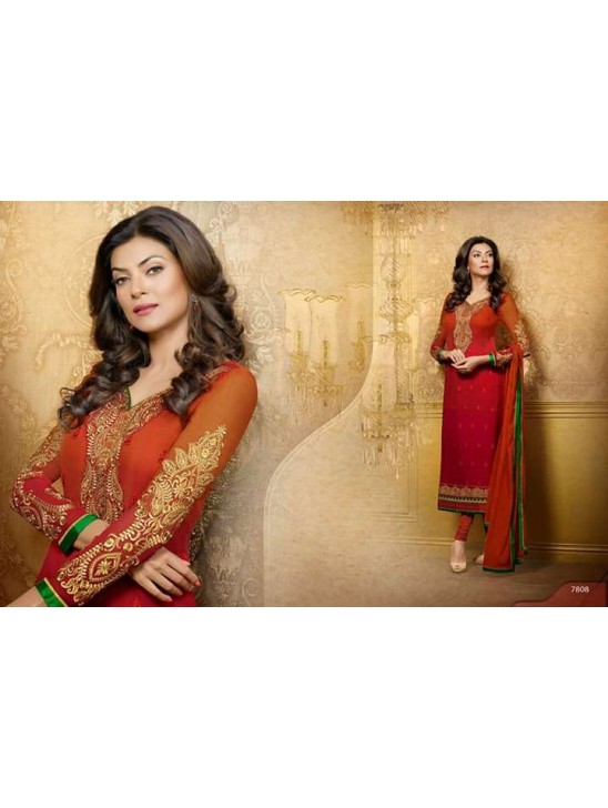 Pink with Brown Sushmita Sen Pure Georgette Straight Suit