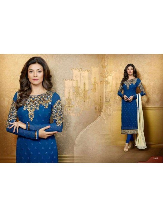 Snorkel Blue Sushmita Sen Pure Georgette Straight Suit