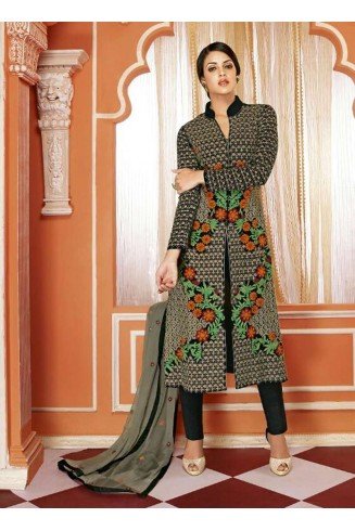 Black ENIGMATIC WEDDING WEAR GEORGETTE ANARKALI DRESS