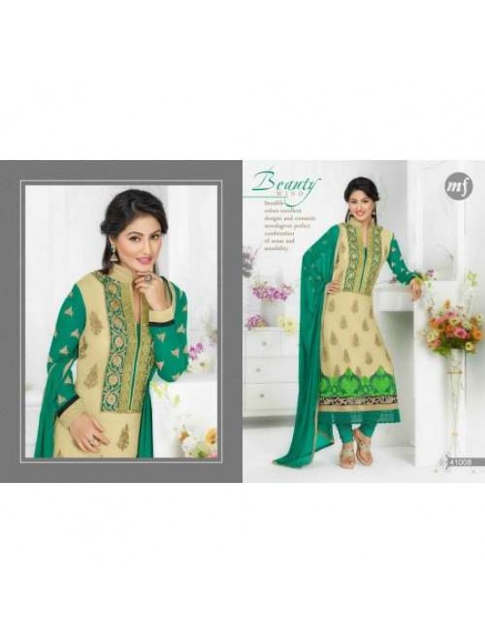 Cream with green HEENARI PARTY WEAR GEORGETTE SHALWAR SUIT