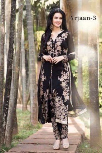 Black Arjaan 3 Georgette Long Length Designer Dress