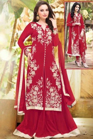 Red Arjaan 3 Georgette Long Length Designer Dress