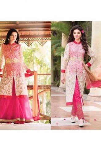 Rose Quartz Pink Arjaan 3 Georgette Long Length Designer Dress