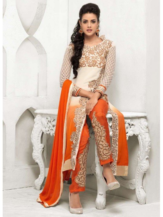 Orange and White BARONIAL PARTY WEAR SALWAR SUITS