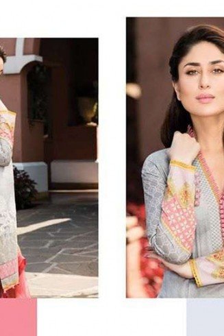 Faraz Manan Grey & Pink Lawn Crescent Summer Suit 2015