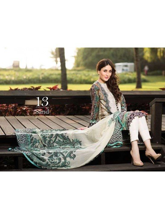 ZC04 Faraz Manan White Lawn Crescent Summer Suit 2015 [ Replica ]