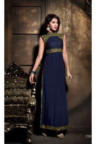 Blue Pakistani Designer Suit Long Kameez Party Dress